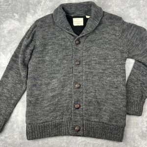 Fisherman Shawl Collar Sherpa Lined Cardigan Sweater L Heathered Gray Button